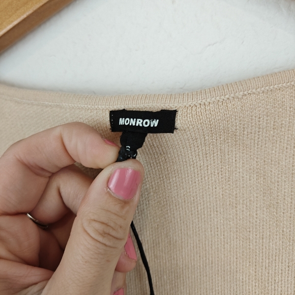 Monrow Nwot Long Sleeves Knit Bodycon Mini Dress Size Small Women's Tan - Picture 5 of 9